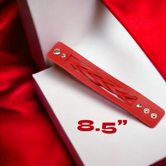 Red Leather Wrist Band l Buttery Soft Leather l 2 snap adjustment l 8.5” l New - Picture 3 of 6